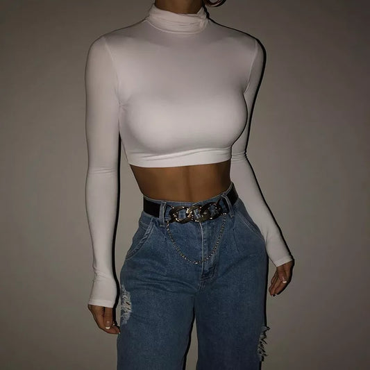 “Jolie” Women’s Basic Casual Long Sleeve Turtleneck Crop Top