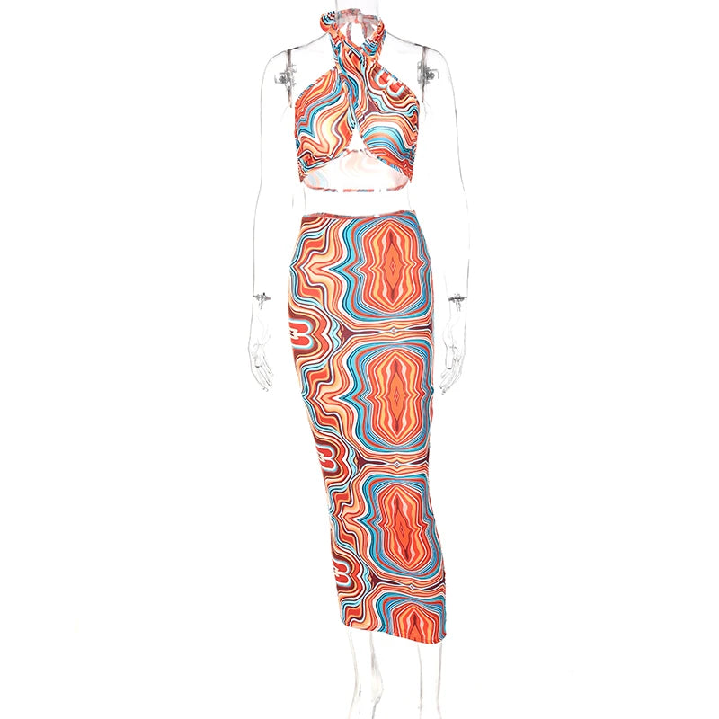 "Don't Worry About Me" Sexy Tie Dye 2 Piece Bodycon Outfit Set