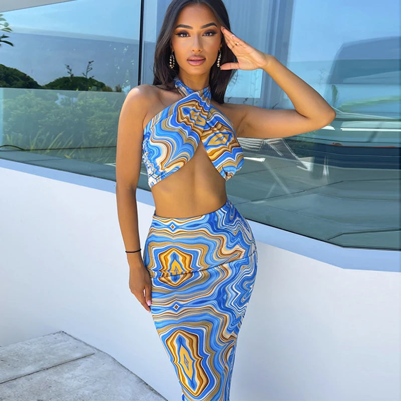 "Don't Worry About Me" Sexy Tie Dye 2 Piece Bodycon Outfit Set