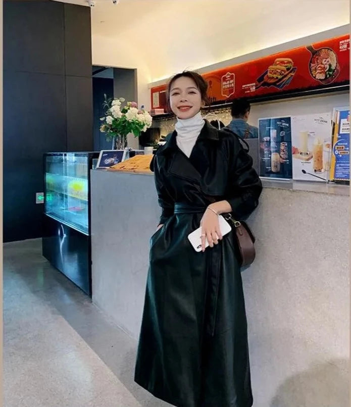 ”Lead Me On” Long Sleeve Designer Leather Trench Coat