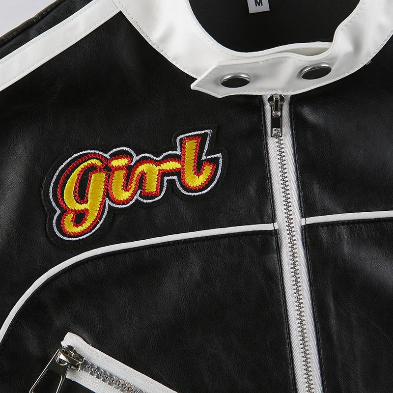 “Hot Shit” Women’s Cropped Two Tone Faux Leather Jacket