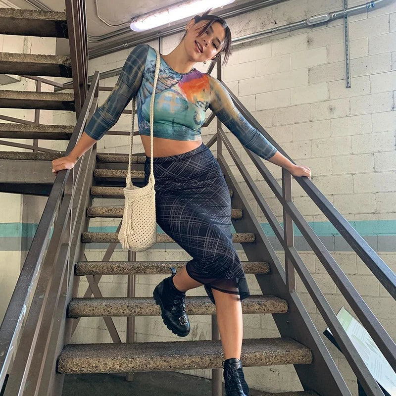 “Euro Grunge” Retro Striped Y2K Style Long Skirt