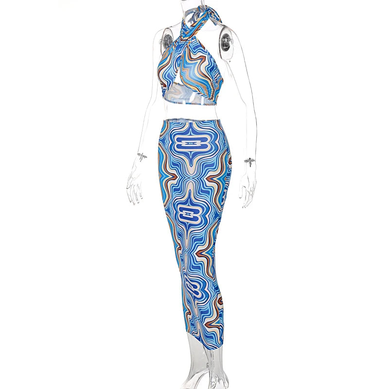 "Don't Worry About Me" Sexy Tie Dye 2 Piece Bodycon Outfit Set