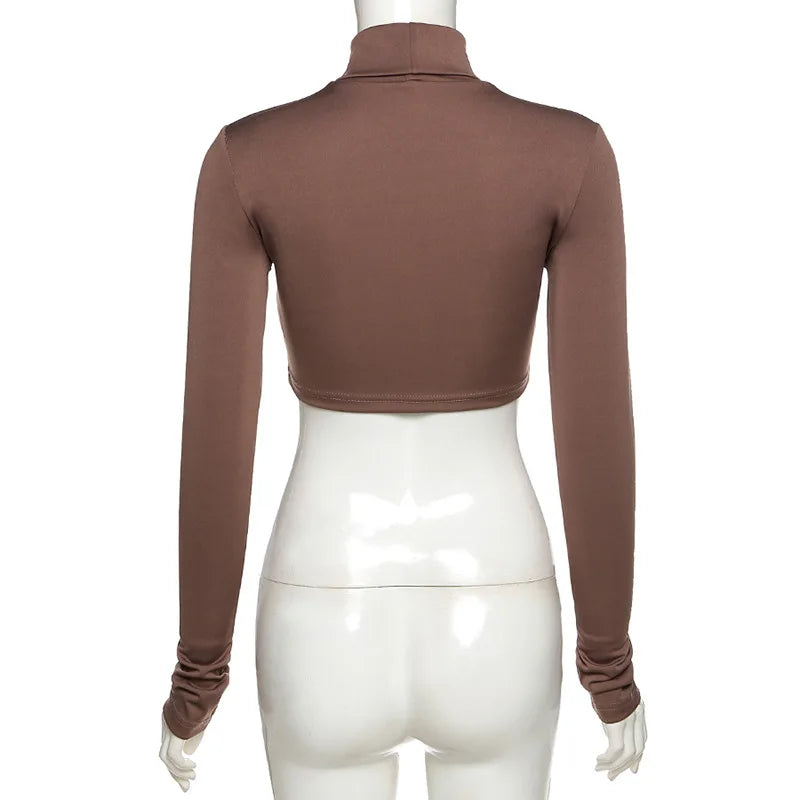 “Jolie” Women’s Basic Casual Long Sleeve Turtleneck Crop Top