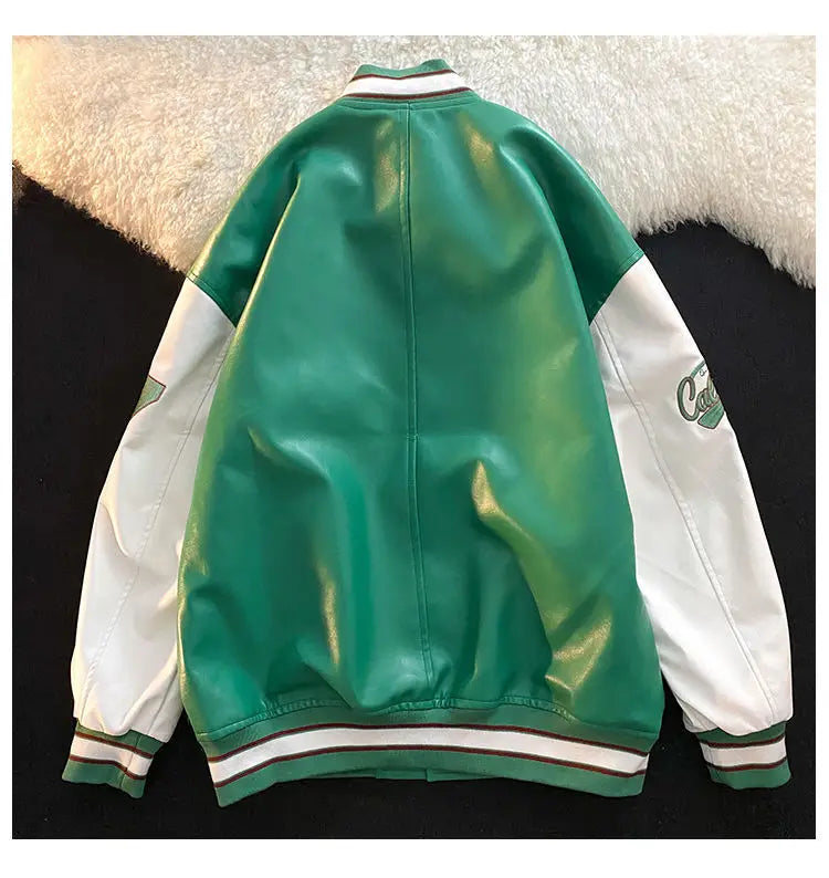 "California Dreamin" Women's Retro Letter Print Leather Baseball Jacket