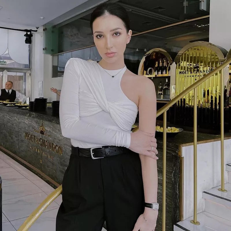 "One Time" Sexy One Shoulder Backless Bodysuit