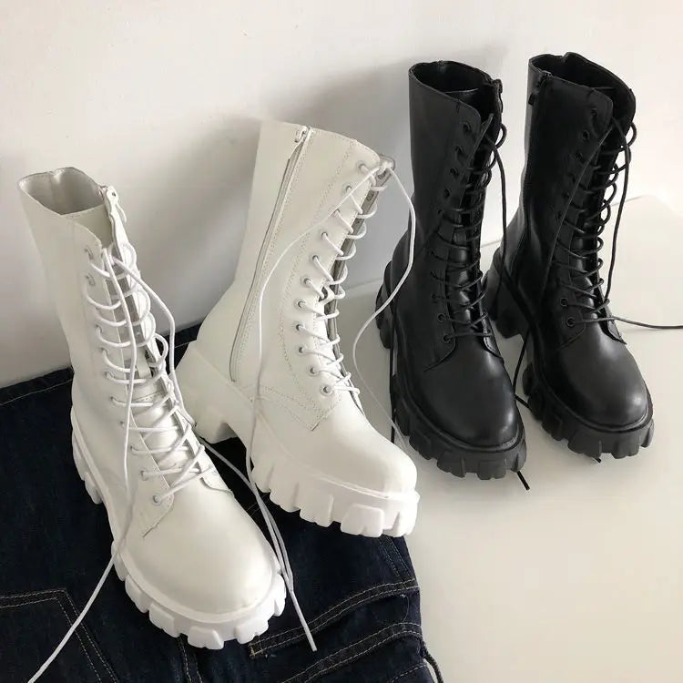 “Too Cute To Care” Women’s Designer Lace Up Mid Calf Chelsea Boots