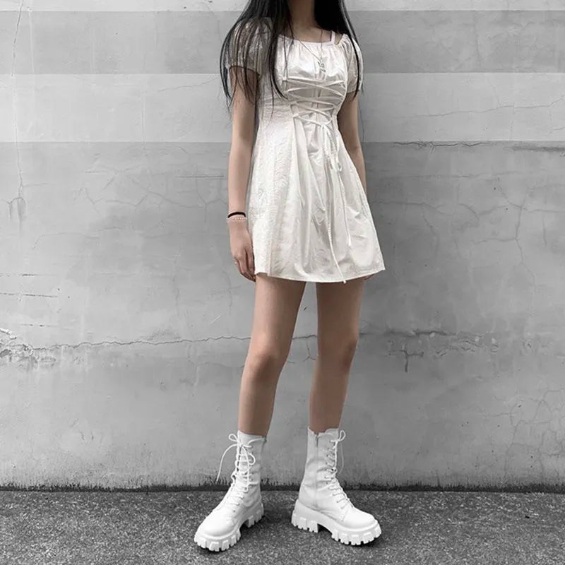 “Too Cute To Care” Women’s Designer Lace Up Mid Calf Chelsea Boots