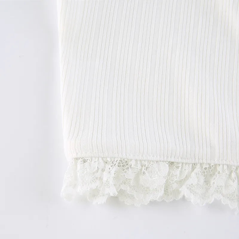 “Lily” Y2K Style Lace Trim Knitted Backless Crop Top