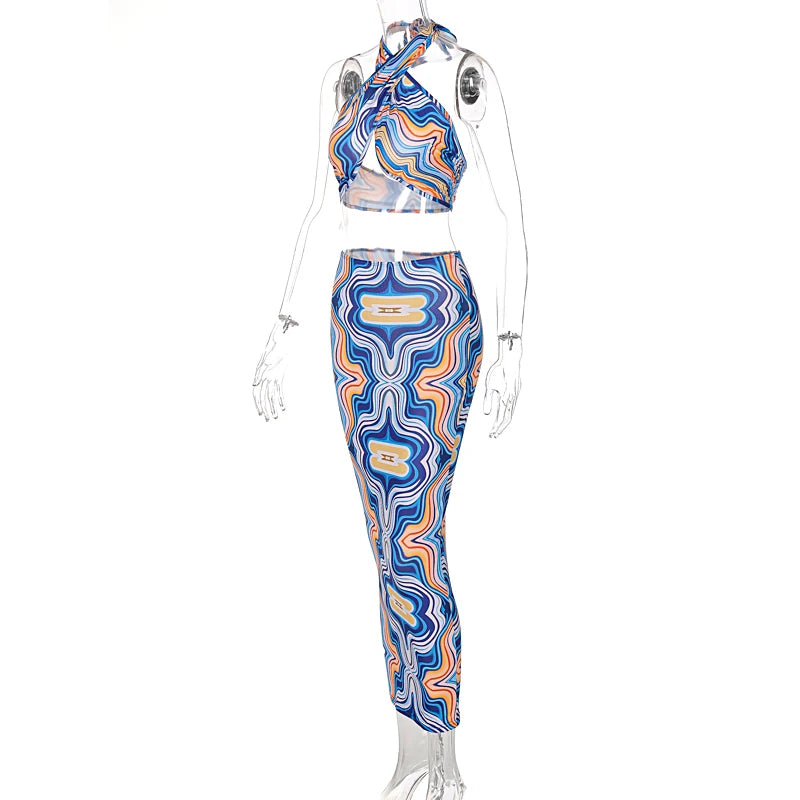 "Don't Worry About Me" Sexy Tie Dye 2 Piece Bodycon Outfit Set