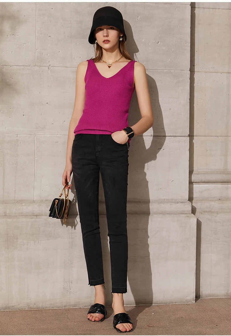 ”Daytime In Milan” Women’s Sexy V-Neck Minimalistic Camis Top