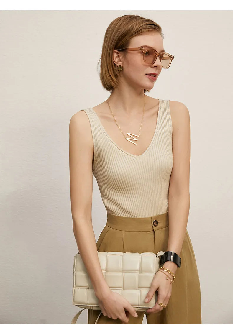 ”Daytime In Milan” Women’s Sexy V-Neck Minimalistic Camis Top