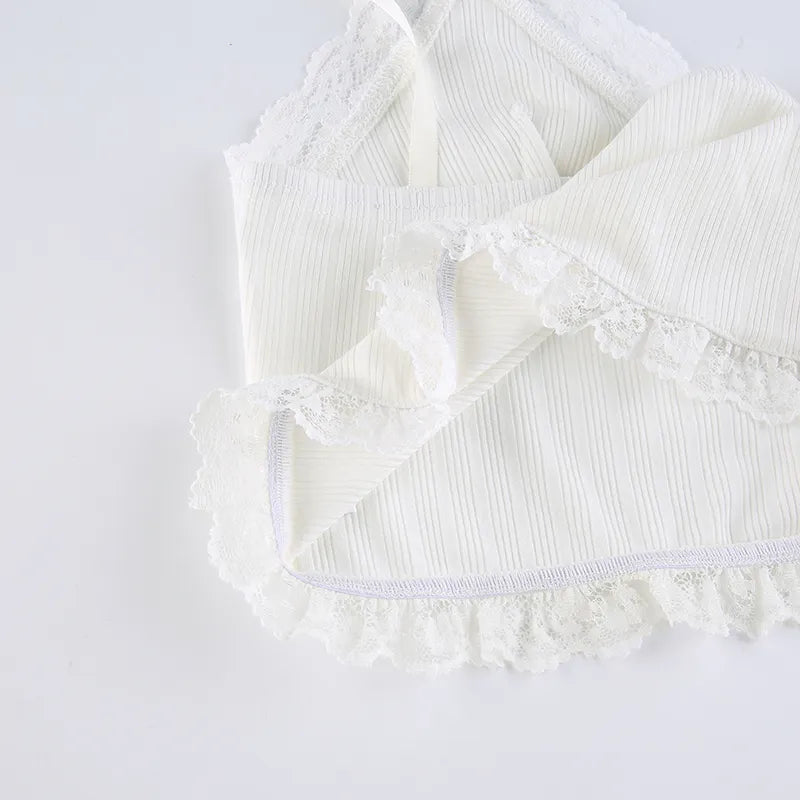 “Lily” Y2K Style Lace Trim Knitted Backless Crop Top