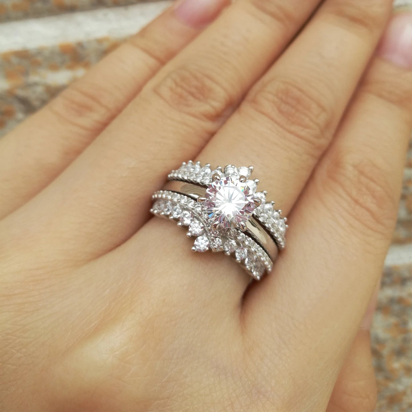 “Royalty” Sterling Silver Detachable 2 Piece Engagement Ring