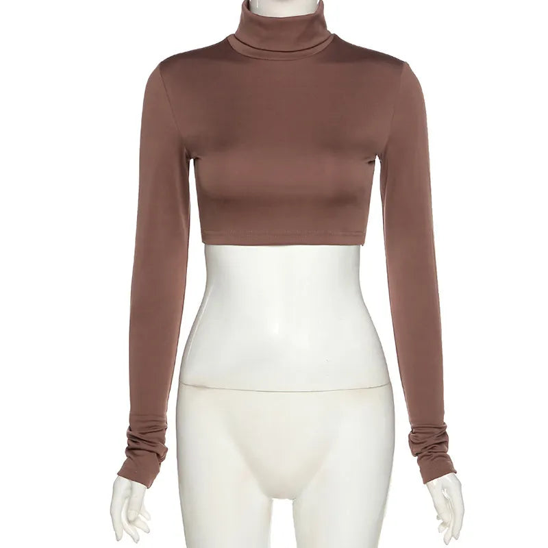 “Jolie” Women’s Basic Casual Long Sleeve Turtleneck Crop Top