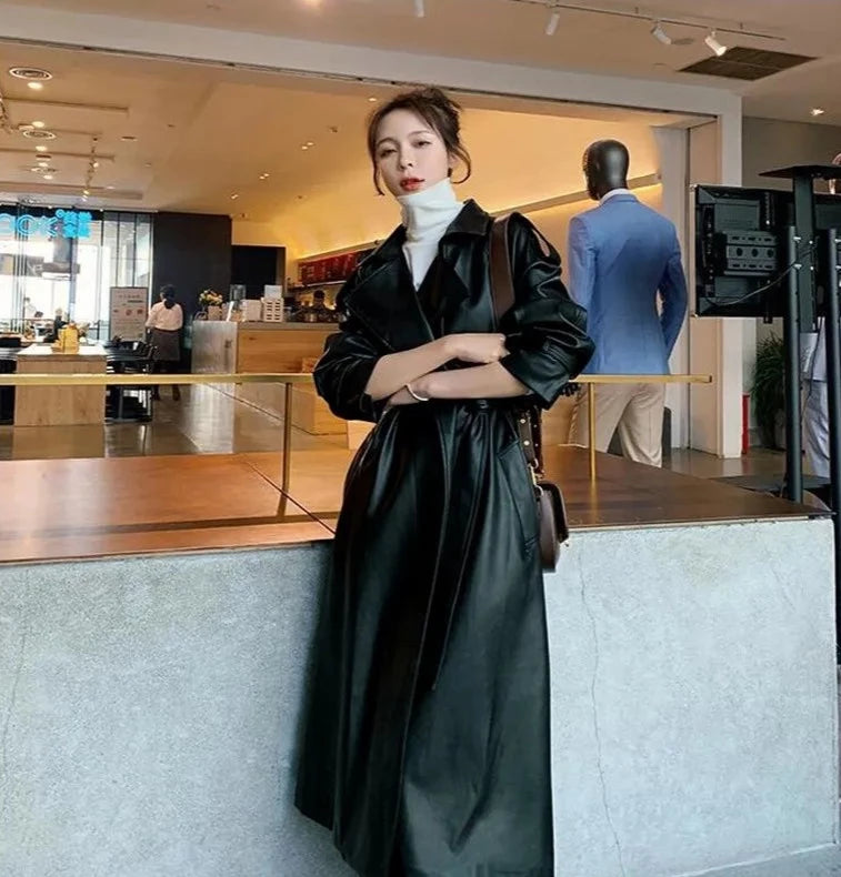 ”Lead Me On” Long Sleeve Designer Leather Trench Coat