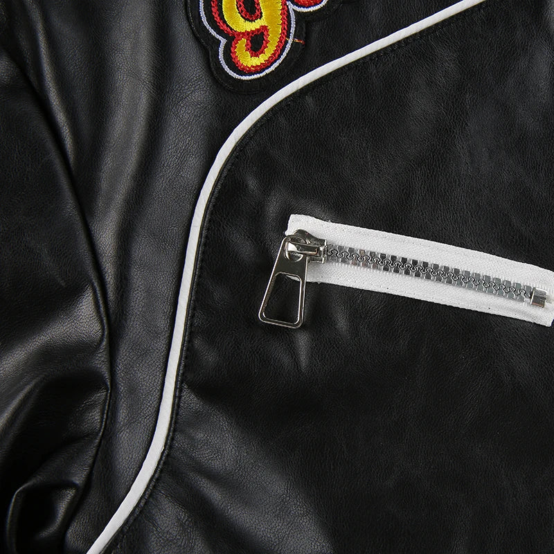 “Hot Shit” Women’s Cropped Two Tone Faux Leather Jacket