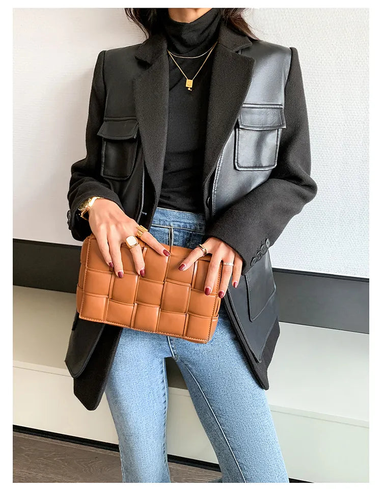 “Leona” Women’s Black Wool Designer Leather Jacket