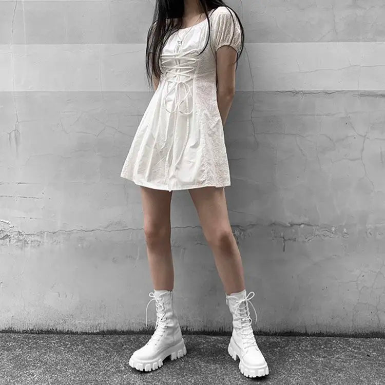 “Too Cute To Care” Women’s Designer Lace Up Mid Calf Chelsea Boots