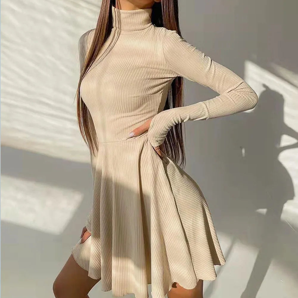 ”Excuse Me Miss” Elegant Long Sleeve Turtleneck Mini Dress