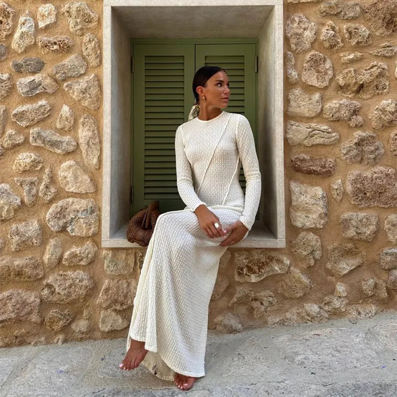 “Drift About” Elegant Backless Long Sleeve Maxi Dress