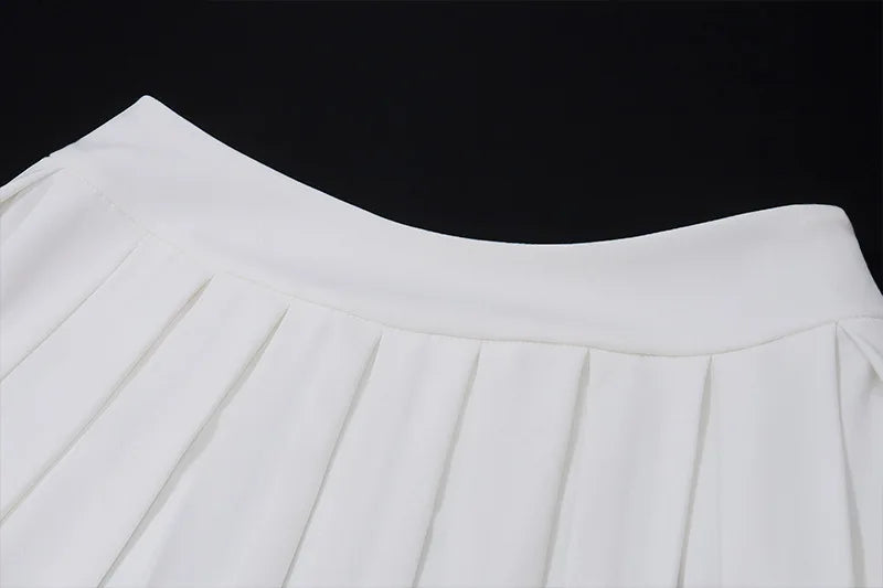 ”The Banks” Women’s White V Neck Pleated 2 Piece Outfit Set