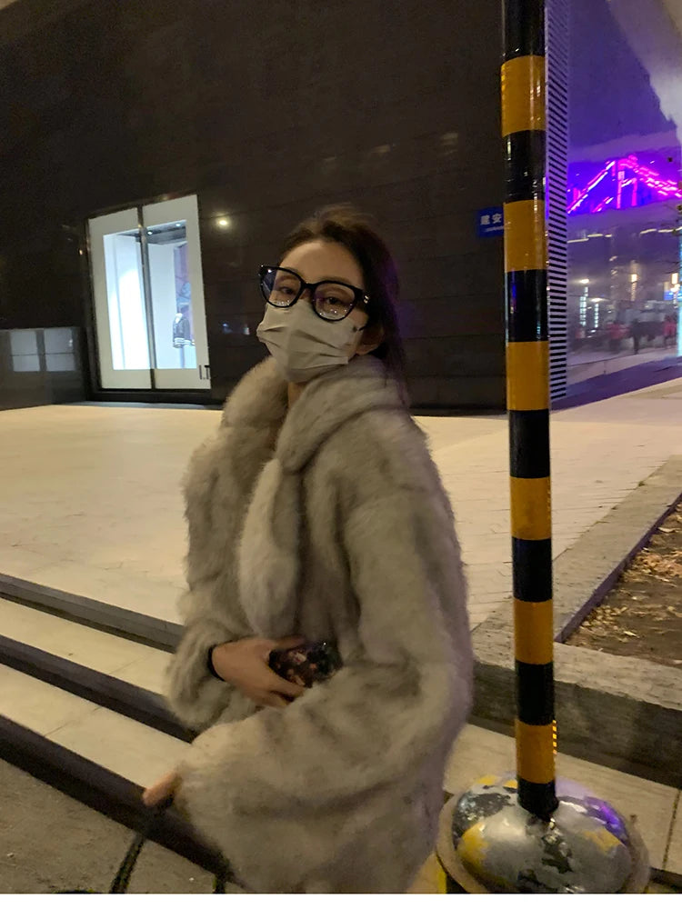 "Milan" Women's Designer Oversized Thick Fox Fur Coat