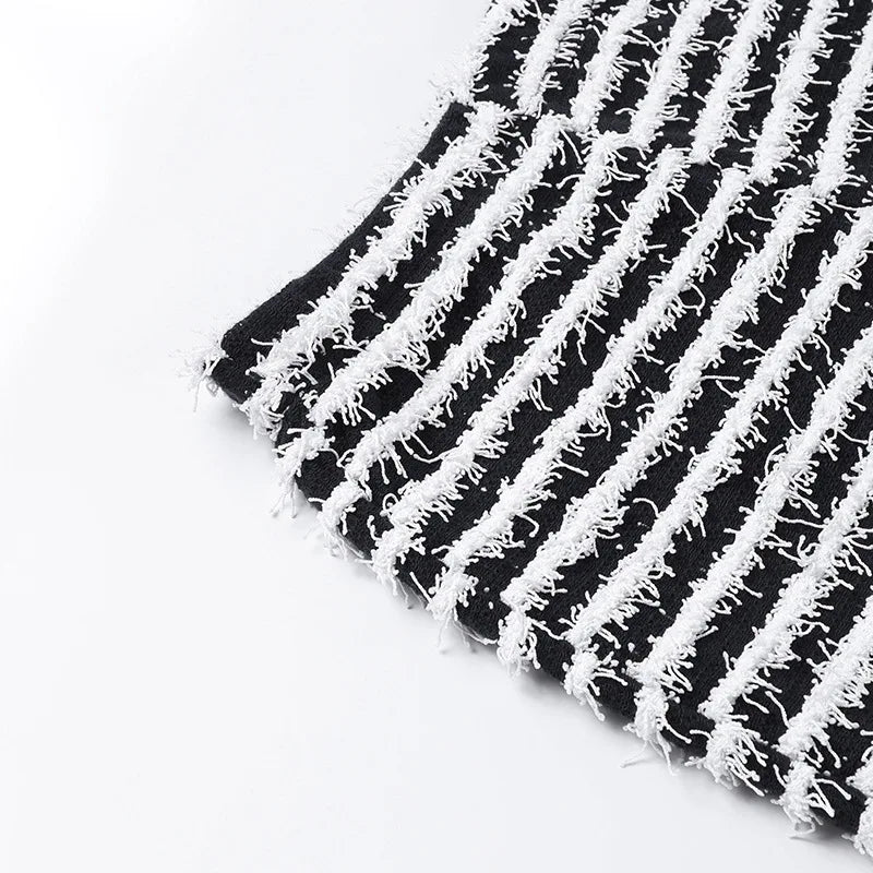 “Pay The Fee” Knitted Black and White Striped High Waist Flare Pants