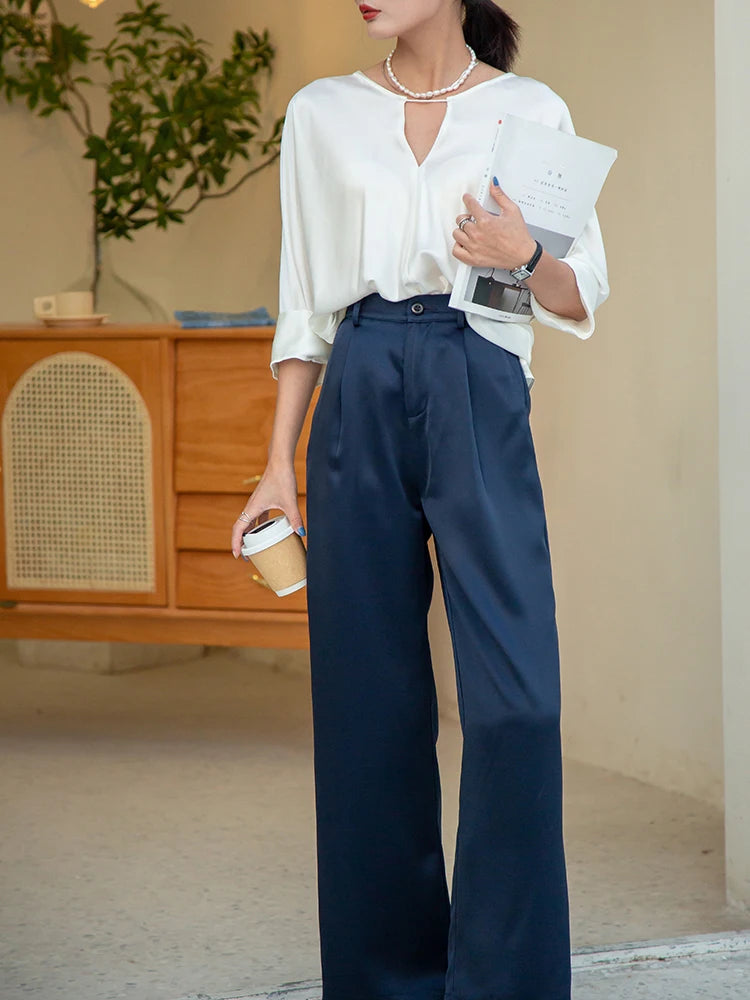 “Sway” Women’s Elegant High Waist Wide Leg Silk Pants