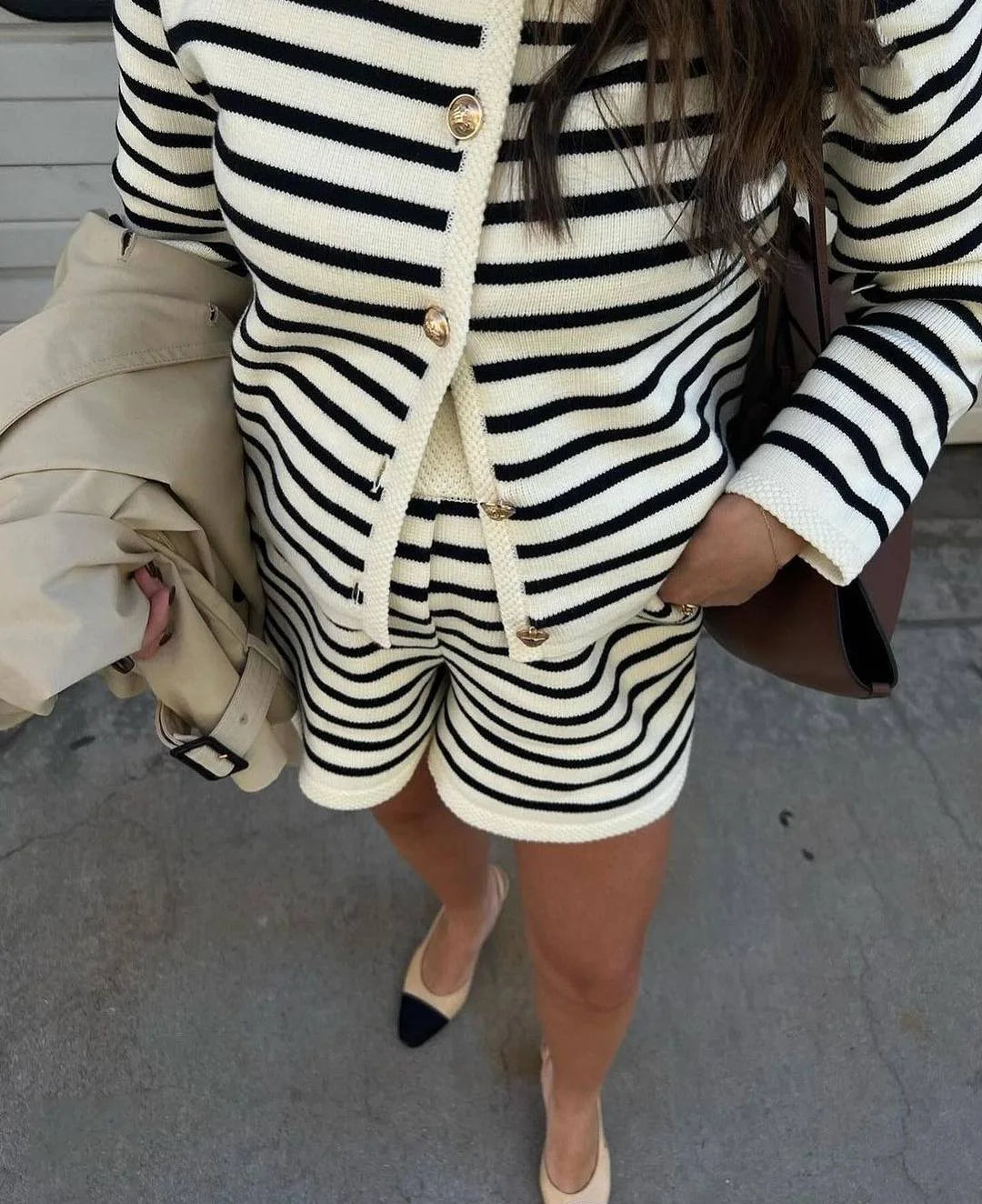 "Flossy" Women's Striped Knitted 2 Piece Outfit Set