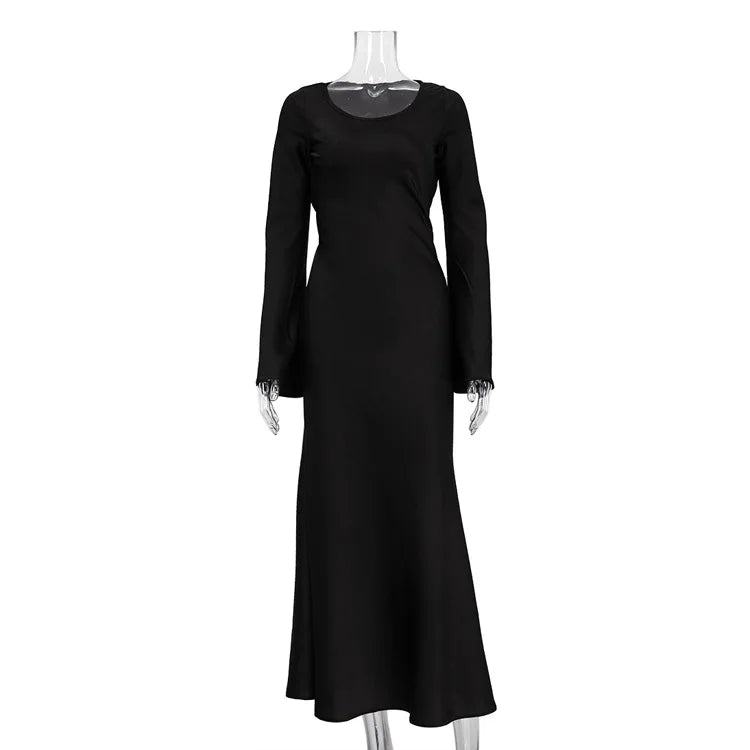 "Opera" Black Satin Bandage Maxi Dress