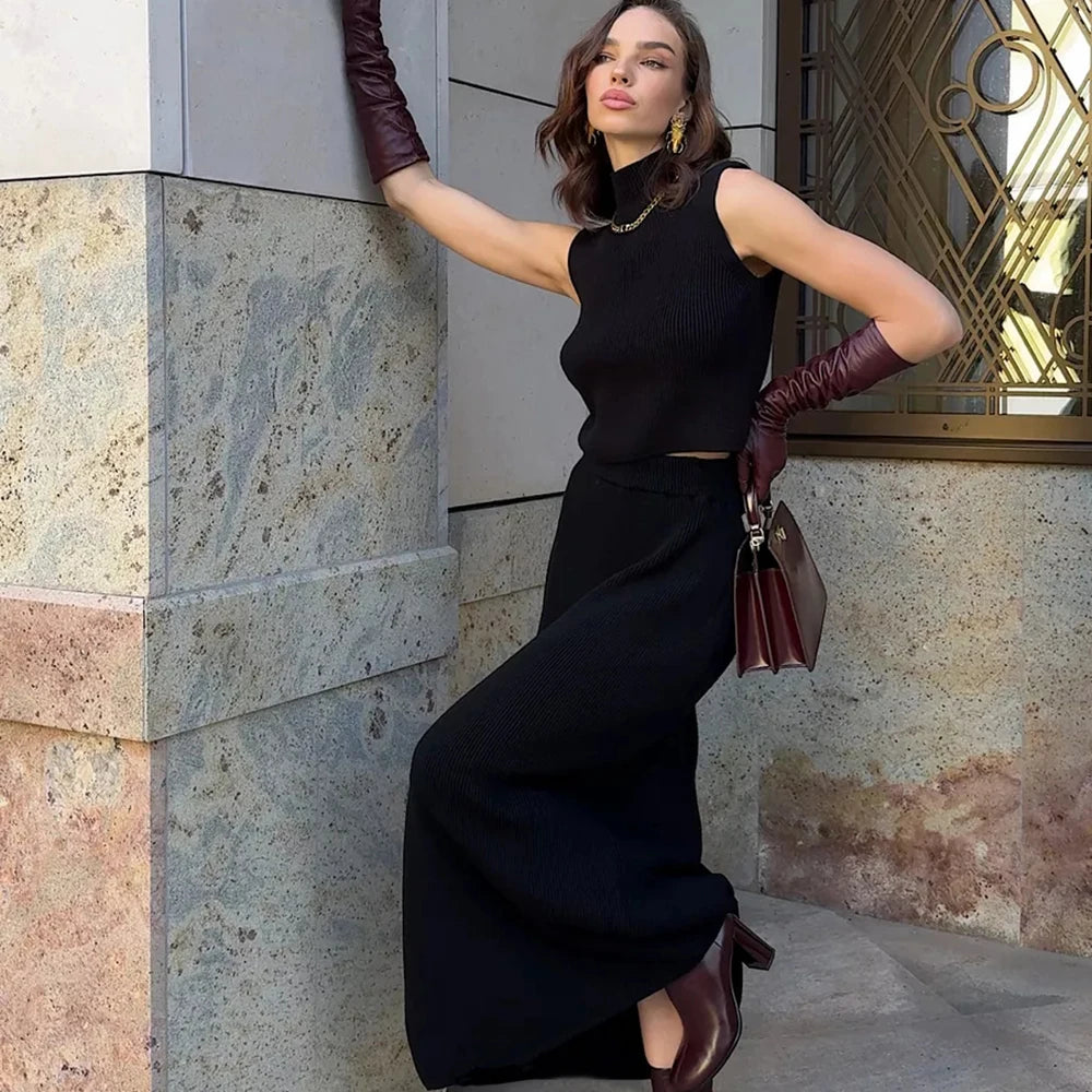 "Tuu LaRose" Women's Elegant Knitted Two-piece Maxi Skirt Set