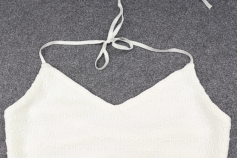 "Coletta" Knit Backless Lace-Up Halter Maxi Dress