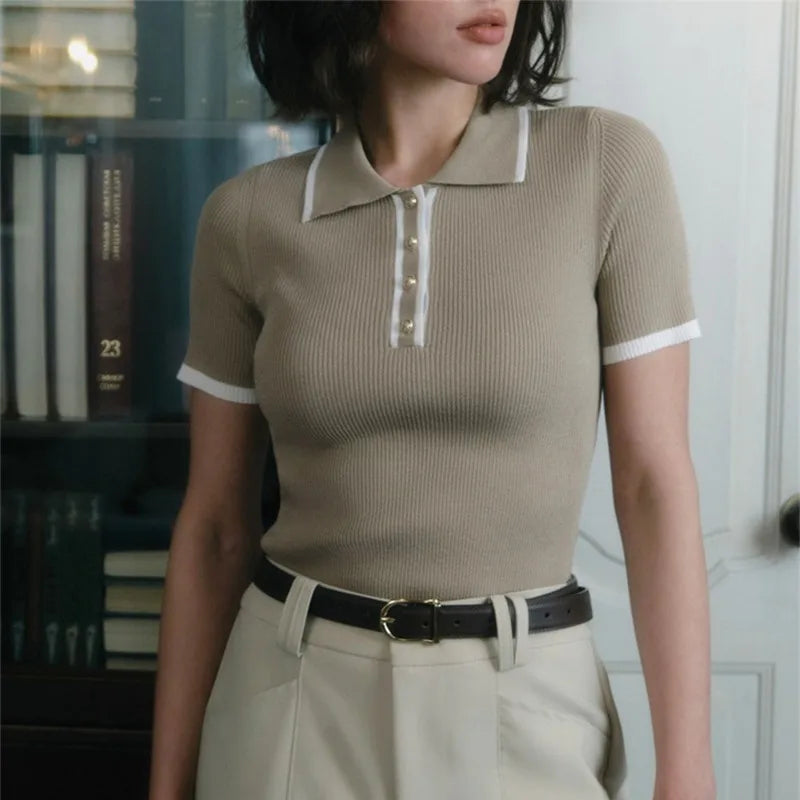 "Breeze" Women's Short Sleeve Knitted Polo Shirt