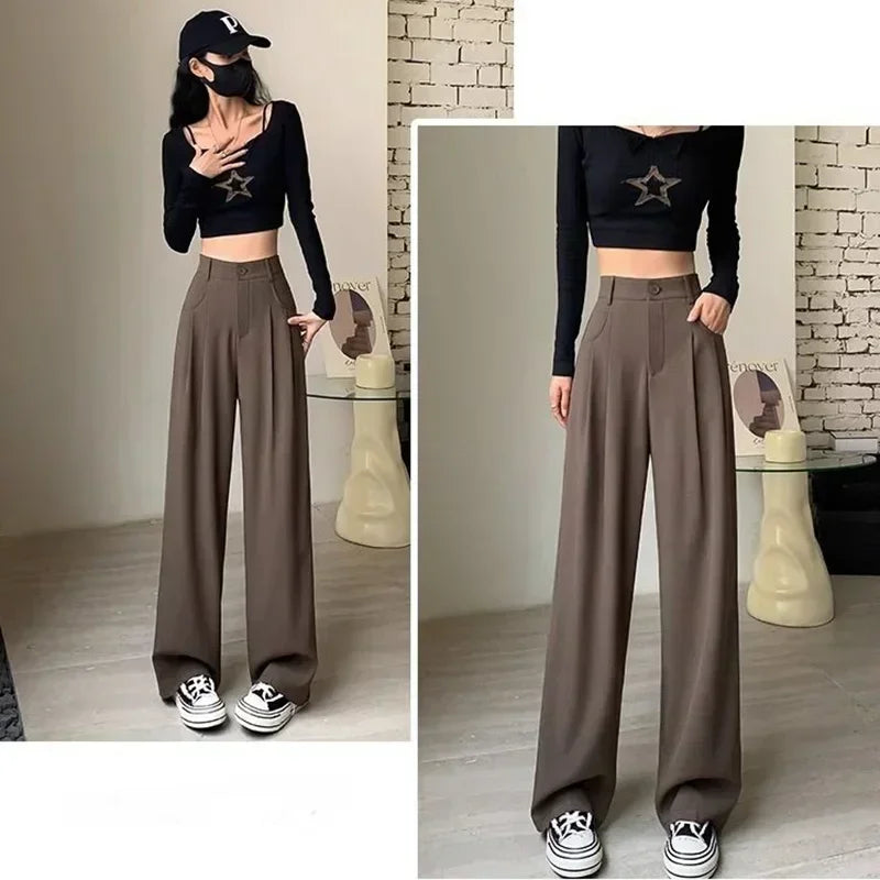 "Moments" Breathable Wide Leg High Waist Office Pants