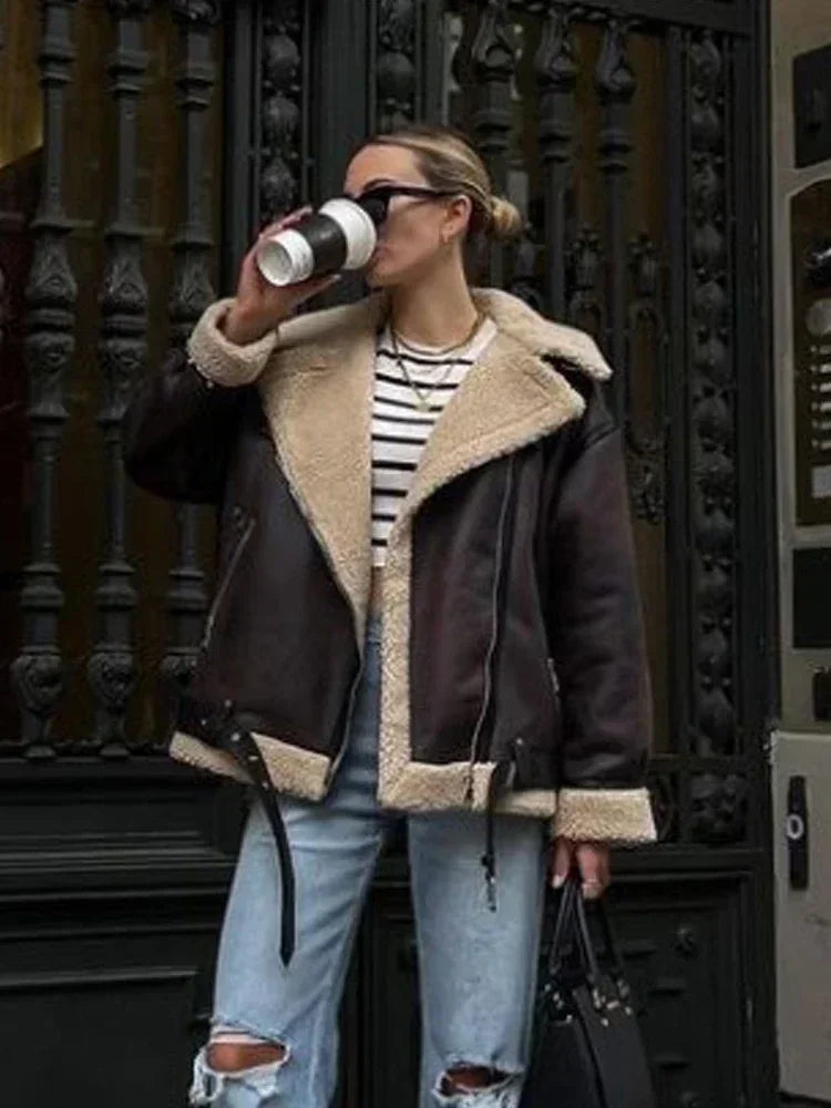 “Double Dutch” Casual Lambs Fur Leather Jacket