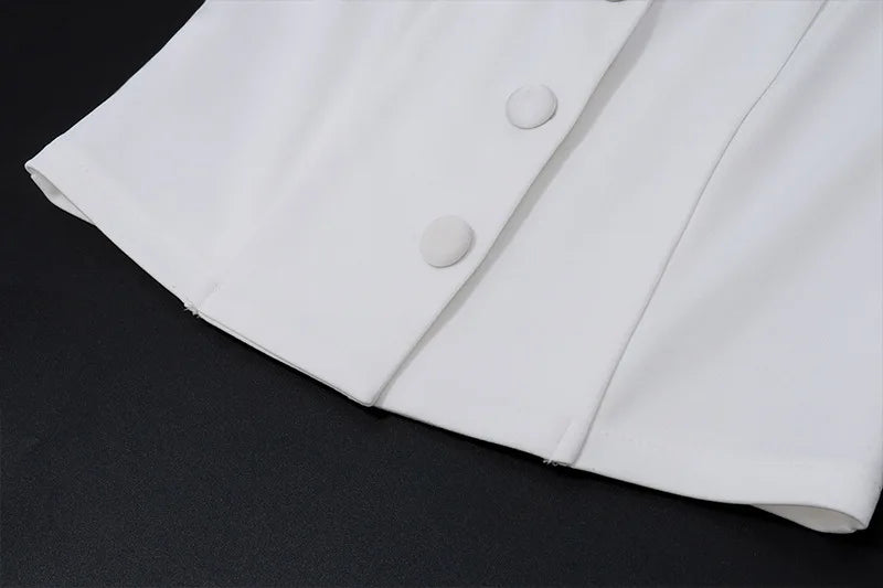 ”The Banks” Women’s White V Neck Pleated 2 Piece Outfit Set