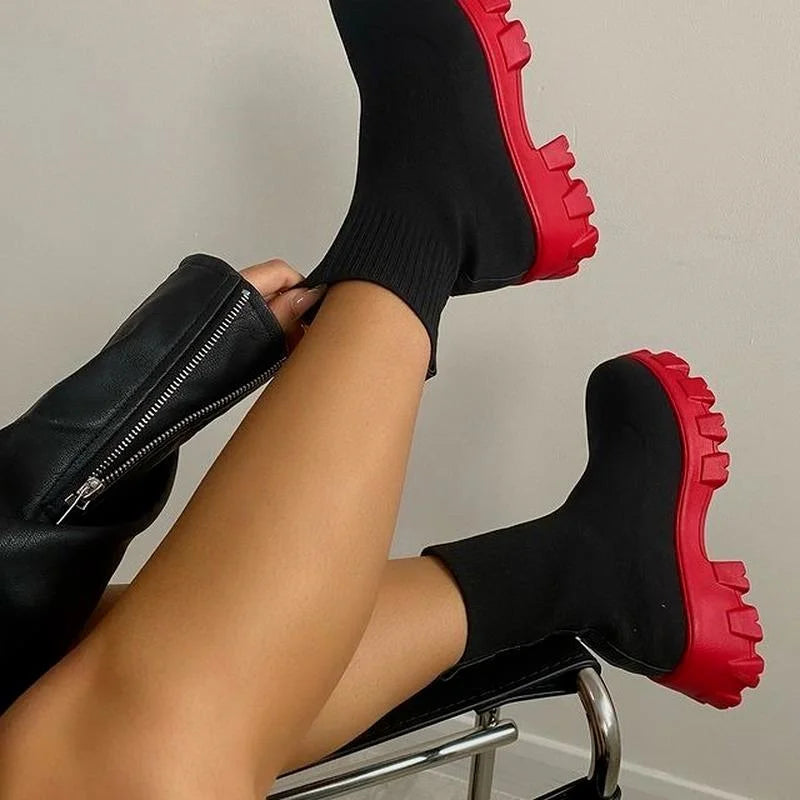 "Platform Dreamin" Women's Designer Slip On Knitted Platform Boots