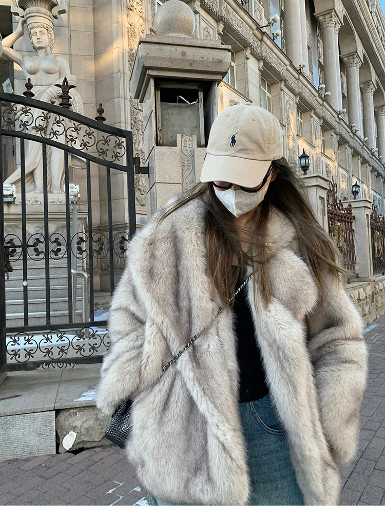 "Milan" Women's Designer Oversized Thick Fox Fur Coat