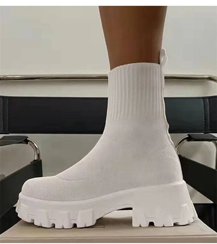 "Platform Dreamin" Women's Designer Slip On Knitted Platform Boots