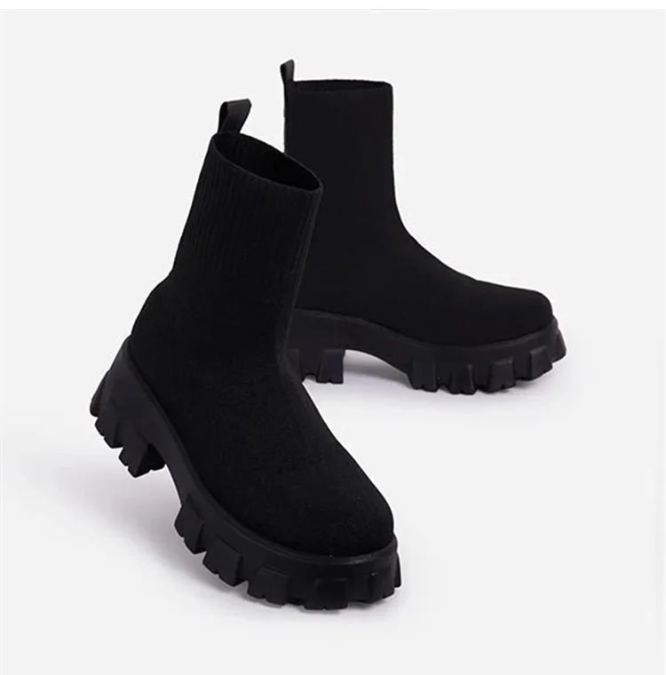 "Platform Dreamin" Women's Designer Slip On Knitted Platform Boots