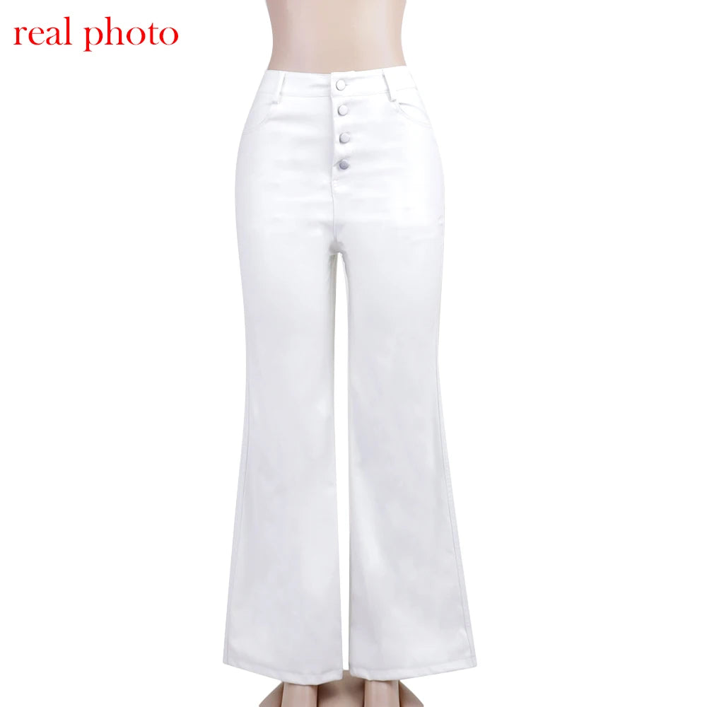 “Miley” High Waist Straight Leg Button Up Leather Pants
