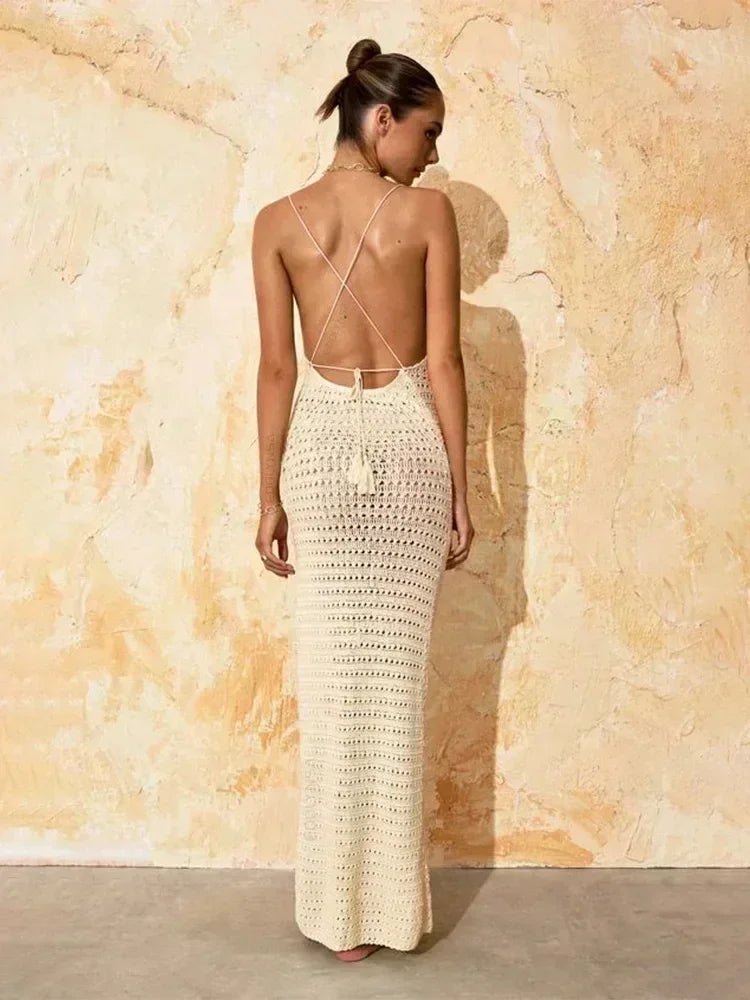 "June" Knitted Backless Bodycon Maxi Dress