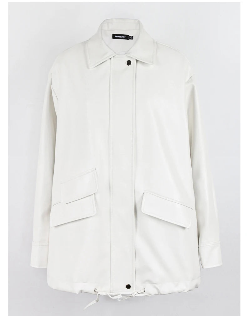 "Trinity" Women's Waterproof Long Sleeve Oversized Faux Leather Jacket