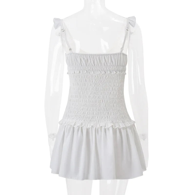 "Frolic" Women's Pleated Backless Y2K Style A-Line Mini Dress