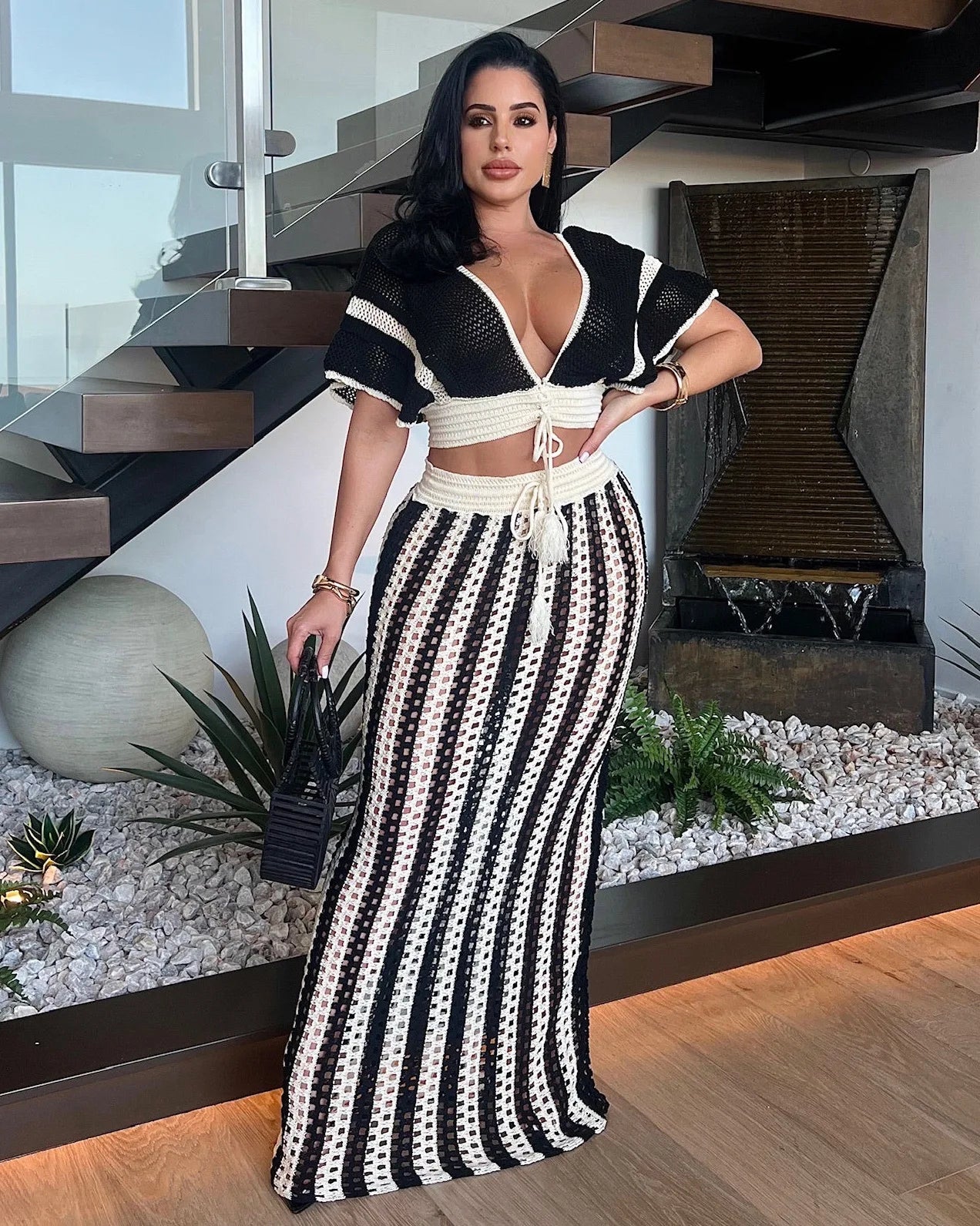 "Jolie" Knitted Striped 2 Piece Cropped Outfit Set