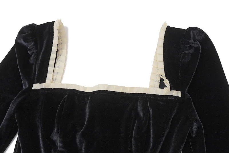 "Madeline" Women's Vintage Black Velvet Long Sleeve Blouse