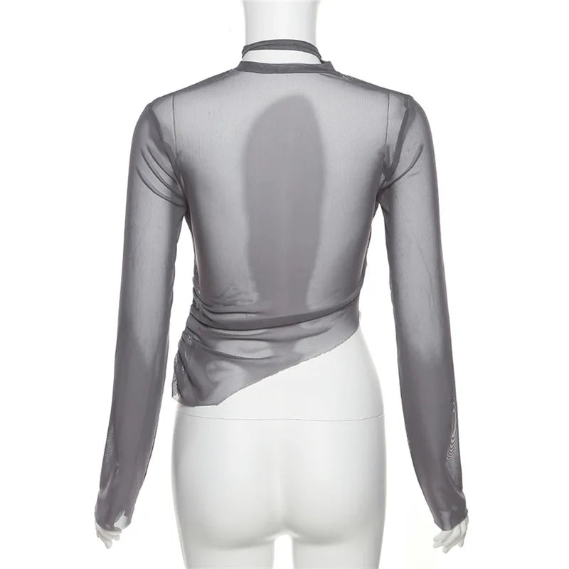 "Steel" Women's See-Through Mesh Y2K Style Crop Top