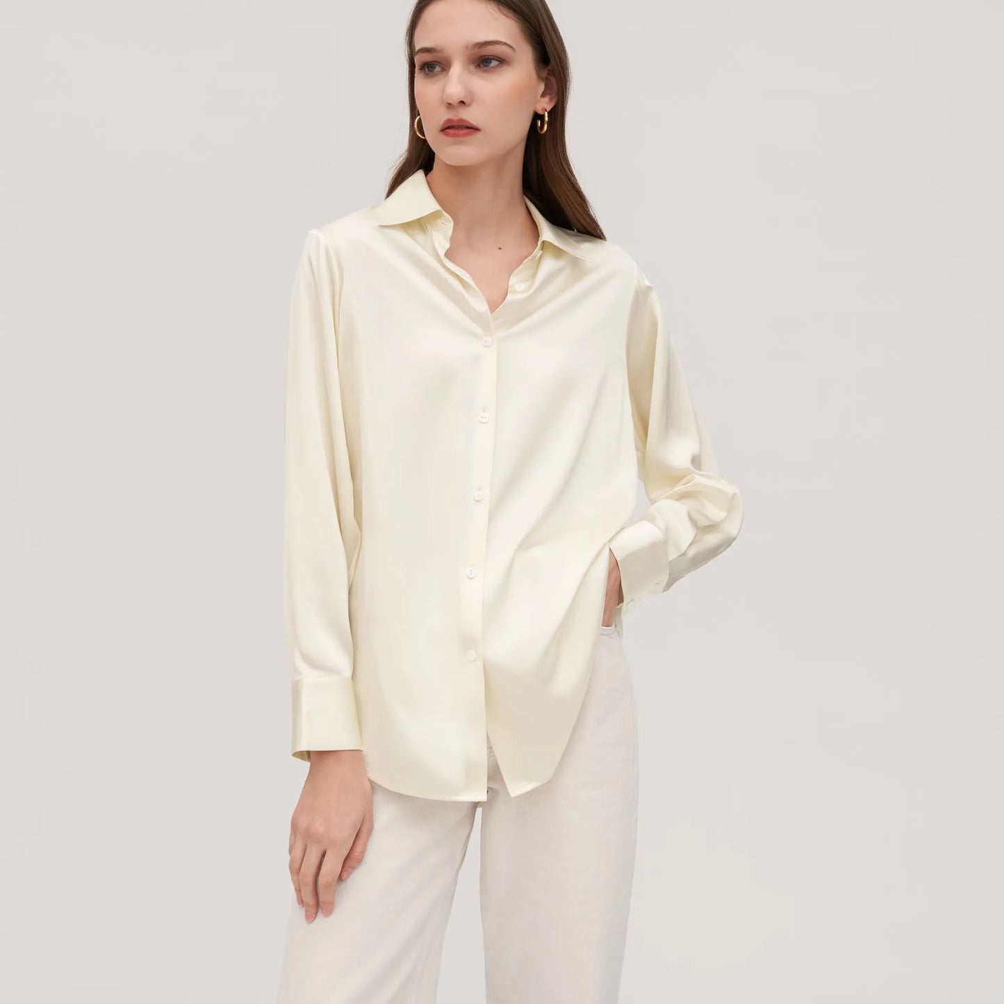 ”The Stone” Women’s Classic 22 Momme Silk Long Sleeve Blouse