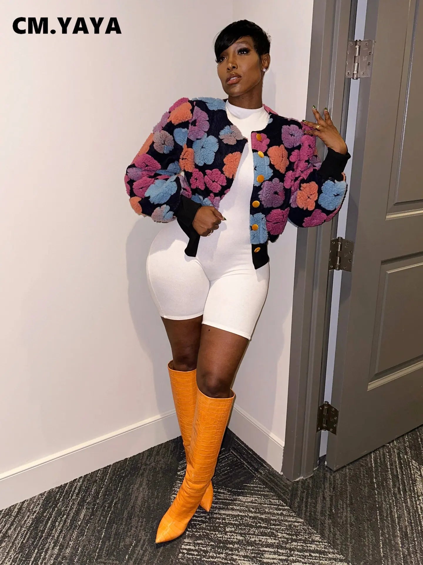 “Sauced Up” Elegant Front Floral Print Long Sleeve Jacket